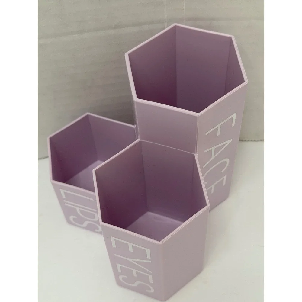Makeup Brush Holder 3-Slot Cosmetic Storage Face Eyes Lips Lavender Hexagon